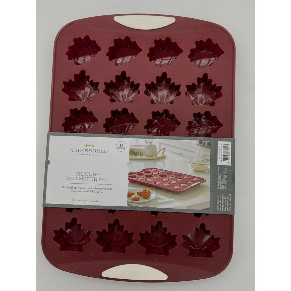 Threshold Burgundy Silicone Leaf Shape 24 Cup Mini Muffin Pan NEW with Tags